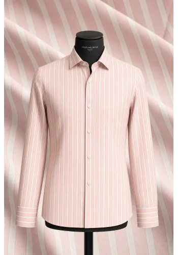 Chemise rose à rayures blanches - Style élégant pour hommes et femmes. — sur mesure — Costume Privé Paris