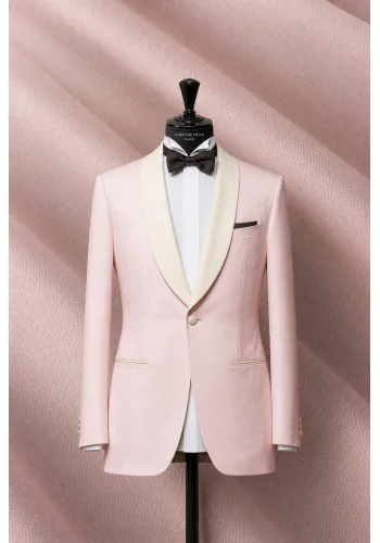 Smoking rose col châle — sur mesure — Costume Privé Paris