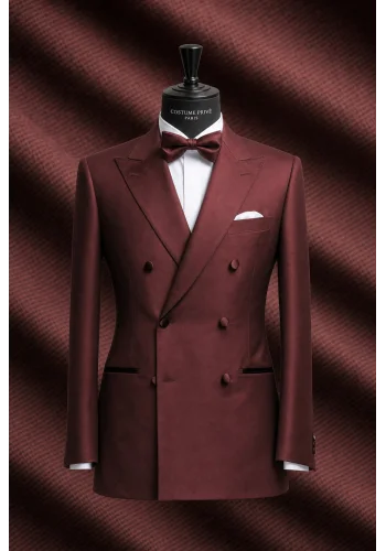 Smoking bordeaux croisé - élégance et raffinement pour vos soirées — sur mesure — Costume Privé Paris