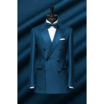 Smoking bleu indigo croisé - élégance et originalité pour vos soirées — sur mesure — Costume Privé Paris