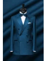 Smoking bleu indigo croisé - élégance et originalité pour vos soirées — sur mesure — Costume Privé Paris