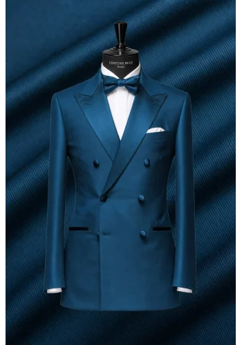 Smoking bleu indigo croisé - élégance et originalité pour vos soirées — sur mesure — Costume Privé Paris