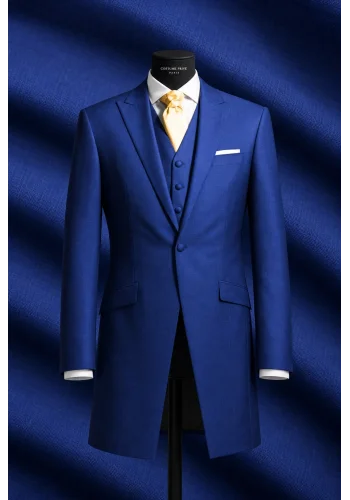 Redingote bleu roi — sur mesure — Costume Privé Paris