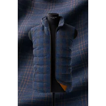 Doudoune bleu carreaux orange — sur mesure — Costume Privé Paris