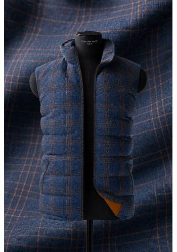 Doudoune bleu carreaux orange — sur mesure — Costume Privé Paris
