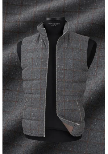 Doudoune grise carreaux marron — sur mesure — Costume Privé Paris