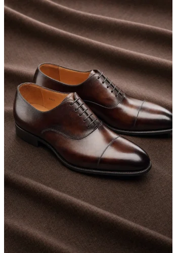 Chaussures Richelieu bout droit marron patiné — sur mesure — Costume Privé Paris