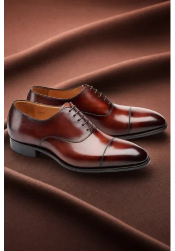 Chaussures Richelieu bout droit bordeaux patiné — sur mesure — Costume Privé Paris