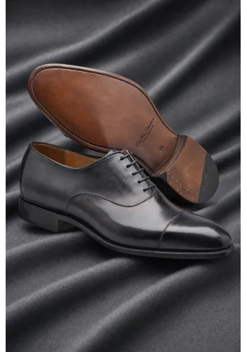 Chaussures Richelieu bout droit noir patiné — sur mesure — Costume Privé Paris