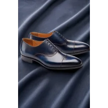 Chaussures Richelieu bout droit bleu patiné — sur mesure — Costume Privé Paris