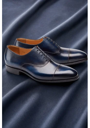 Chaussures Richelieu bout droit bleu patiné — sur mesure — Costume Privé Paris