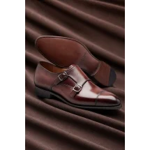 Chaussures double boucle bordeaux patiné — sur mesure — Costume Privé Paris
