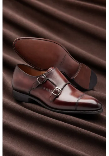 Chaussures double boucle bordeaux patiné — sur mesure — Costume Privé Paris