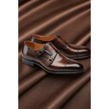 Chaussures double boucle marron patiné — sur mesure — Costume Privé Paris