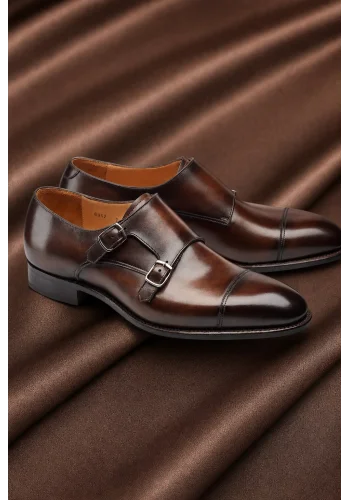 Chaussures double boucle marron patiné — sur mesure — Costume Privé Paris