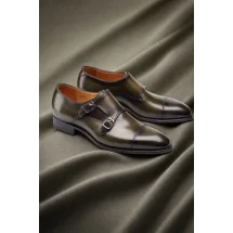 Chaussures double boucle vert patiné — sur mesure — Costume Privé Paris