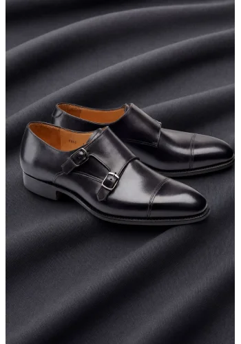Chaussures double boucle noir patiné — sur mesure — Costume Privé Paris