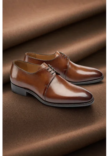 Chaussures derby cognac patiné — sur mesure — Costume Privé Paris