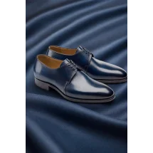 Chaussures derby bleu patiné — sur mesure — Costume Privé Paris