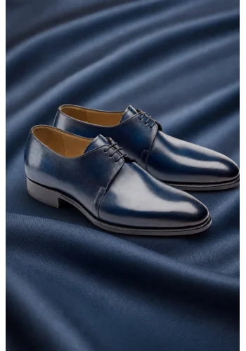 Chaussures derby bleu patiné — sur mesure — Costume Privé Paris