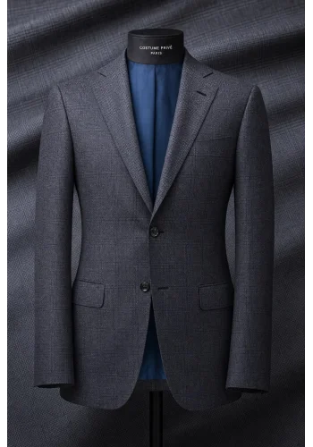 Costume Gris carreaux bleu — sur mesure — Costume Privé Paris