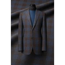 Veste large carreaux marron bleu — sur mesure — Costume Privé Paris