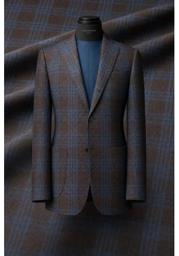 Veste large carreaux marron bleu — sur mesure — Costume Privé Paris