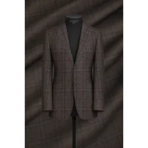 Veste marron carreaux bleu — sur mesure — Costume Privé Paris