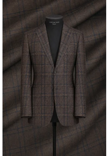 Veste marron carreaux bleu — sur mesure — Costume Privé Paris
