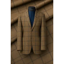 Veste marron clair carreau bleu — sur mesure — Costume Privé Paris