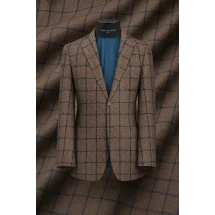 Veste marron carreau bleu — sur mesure — Costume Privé Paris