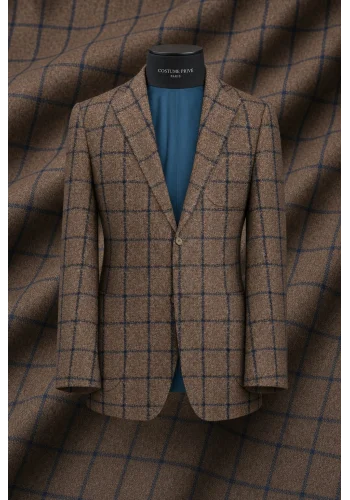 Veste marron carreau bleu — sur mesure — Costume Privé Paris