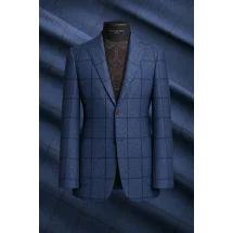 Veste bleu moyen large carreau — sur mesure — Costume Privé Paris