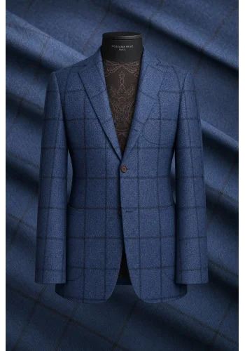 Veste bleu moyen large carreau — sur mesure — Costume Privé Paris