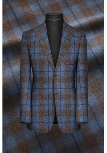 Veste marron bleu large carreau — sur mesure — Costume Privé Paris