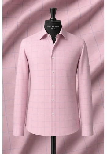 Chemise à carreaux rose et bleu — sur mesure — Costume Privé Paris