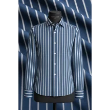 Chemise à rayures bleues et blanches - Style classique pour hommes. — sur mesure — Costume Privé Paris