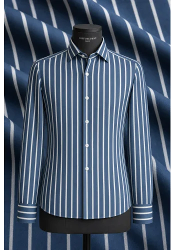 Chemise à rayures bleues et blanches - Style classique pour hommes. — sur mesure — Costume Privé Paris
