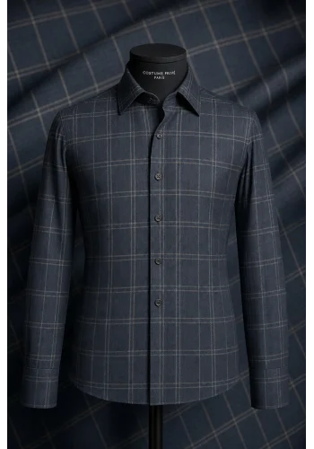 Chemise carreaux bleu — sur mesure — Costume Privé Paris