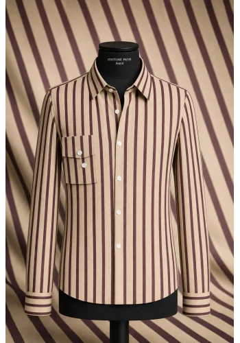 Chemise Velours Beige rayé — sur mesure — Costume Privé Paris
