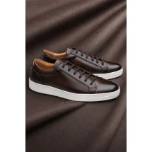 Baskets cuir marron patiné — sur mesure — Costume Privé Paris