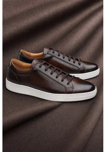 Baskets cuir marron patiné — sur mesure — Costume Privé Paris
