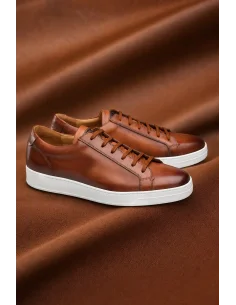 Baskets cuir cognac patiné
