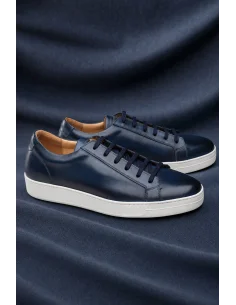 Baskets cuir bleu patiné