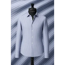 chemise Lin Bleu Rayures — sur mesure — Costume Privé Paris
