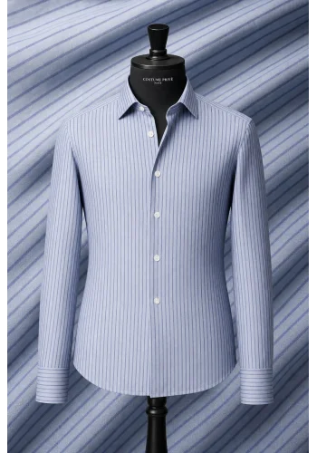 chemise Lin Bleu Rayures — sur mesure — Costume Privé Paris