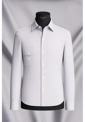 Chemise Fines Rayures Bleu Rouge — sur mesure — Costume Privé Paris