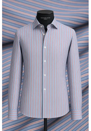 Chemise Larges Rayures Bleu Rouge — sur mesure — Costume Privé Paris
