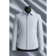 Chemise bleu Lin rayures blanches — sur mesure — Costume Privé Paris