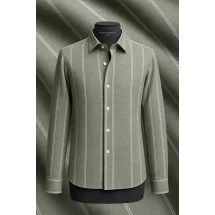 Chemise Verte Lin Rayures — sur mesure — Costume Privé Paris